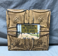 VTG Shabby 11″ Sq. 4×6 Tin Ceiling Metal Picture Photo Frame Old 1699-25B