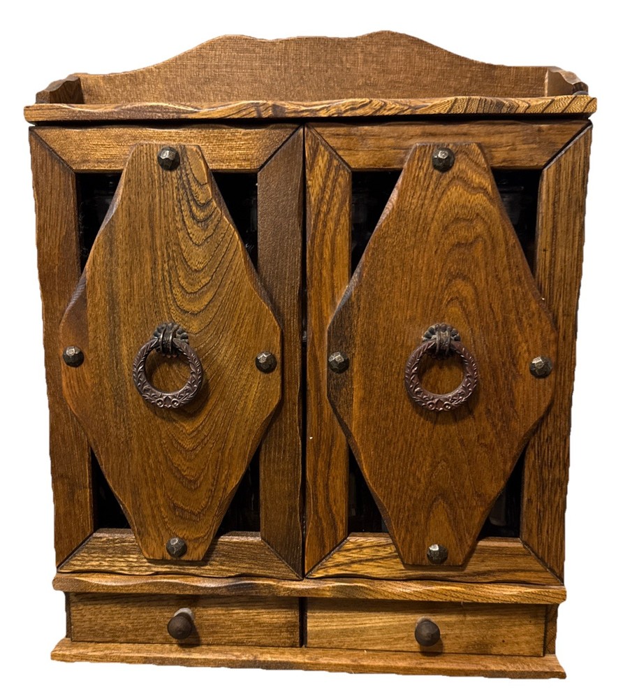 Antique Apothecary Mini Cabinet – Bathroom Pharmacy Wall Shelf w Doors & Bottles