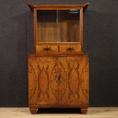 Italian vitrine art deco style display cabinet bookcase in wood 20th century