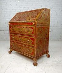 18th century Spanish Baroque Red & GIlt painted Slant front Desk