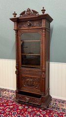 Antique French Renaissance Revival Scholars Bookcase Cabinet Carved Oak 19th C