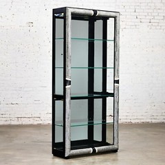 Vintage Postmodern Marble & Glass Lighted Display Cabinet by Pulaski Furniture