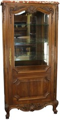 China Cabinet Louis XV French Rococo 1920 Walnut, Pink Marble, Glass, Mirror