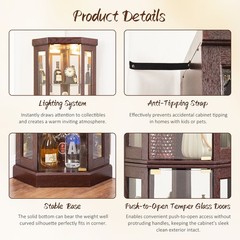 Corner Display Cabinet Heavy Duty Lighted Glass Display Rack Living Room Shelf
