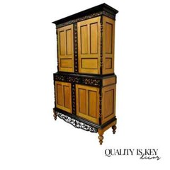Ceylonese British Colonial Style Satinwood Ebony Mahogany Hutch Cupboard Cabinet