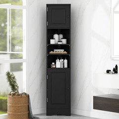 Tall Corner Bathroom Storage Cabinet MDF Freestanding Cabinet with 2 Doors