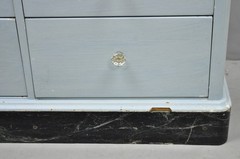 Antique Art Deco Medical Dental Cabinet Blue Painted w/Mirror and 22 Drawers