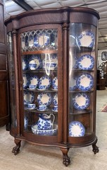 Exceptional American Antique Quartersawn Oak China Curio Cabinet Bookcase 1880