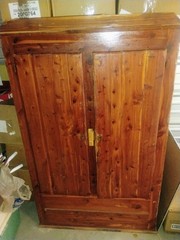 Antique Handmade Wooden Cupboard Brown Raised Panel Double Doors Brass Hardware