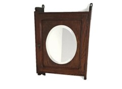 Medicine Cabinet Apothecary Kitchen Bathroom wood Oval Beveled glass mirror Gorg