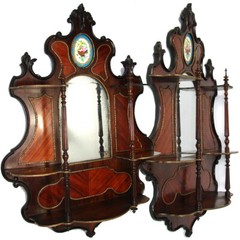 HUGE 35″ Antique French Napoleon III Wall Shelf, Kingwood & Ormolu, Sevres Plaq
