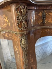 Antique Italian Marquetry Curved Glass Vitrine Curio Cabinet