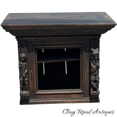 antique figural carved Oak hanging cabinet victorian Black Forest repurpose part