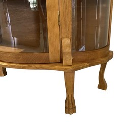 Early 1900s Lion Heads Claw Feet Oak Display Curio Cabinet Cupboard With Key