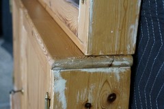 Rare English Knotty Pine Shallow Glazed Glass China Display Cabinet Cupboard 95″