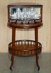 ANTIQUE VICTORIAN 1880 MAHOGANY CUT GLASS CRYSTAL SPINNING DRINKS CABINET TABLE
