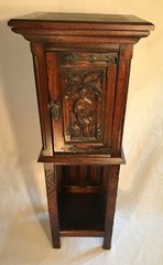 Antique French or Belgian Carved Oak Gothic Sacistry or Vestment Cabinet 51.5” H