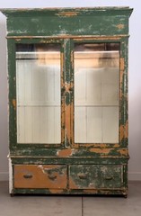 Antique Apothecary Display Cabinet Green primitive cupboard Hutch Display Glass