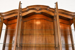 Drexel Heritage French Provincial Carved Oak Lighted Breakfront Bookcase Cabinet