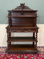 Antique French Buffet Server Sideboard Barley Twist Dark Oak Drawers 4 Tier 19C