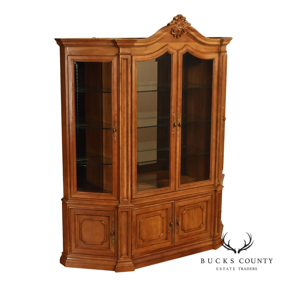 Century Furniture French Provincial Style Fruitwood Lighted China Cabinet