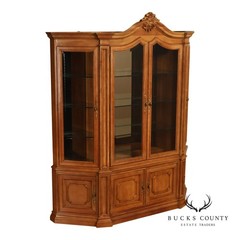 Century Furniture French Provincial Style Fruitwood Lighted China Cabinet