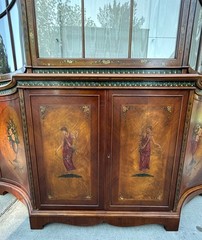 Satinwood Chiffonie adams revival antique hand painted china hutch cabinet hutch