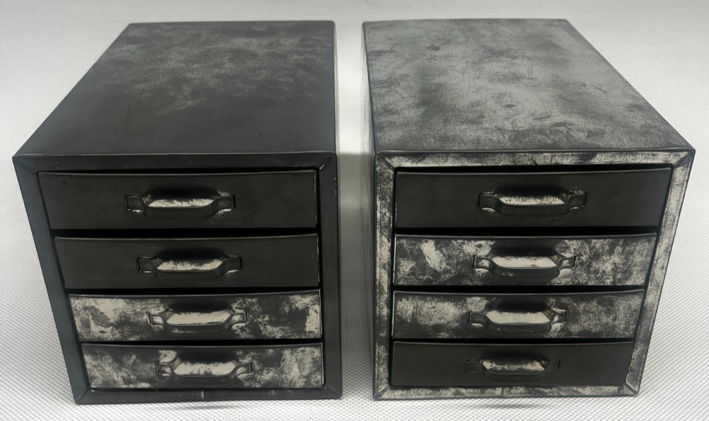 Pair of Vintage Four Drawer Small Metal Machinist Chest Jewelry Boxes
