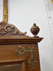 Antique Art Nouveau tiger oak quarter sawn wall cabinet 1890 bronze plaque nice