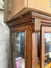 vintage antique quartersawn Oak 2 door upright cabinet – 72” h x 45.5” w x 18” d