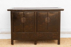 Antique Black Lacquer Chinoiserie Buffet Cabinet, Asian Lacquer Cabinet