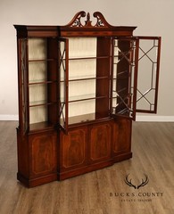 China Cabinet Display Bookcase with Carved Pediment and Silk Backing