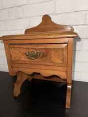 Antique Wood Tabletop Single Drawer Counter Display Cabinet Brass Dovetail Joint