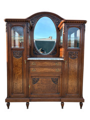 Antique French Art Nouveau Curio Cabinet Hutch China Breakfront Oak Side By Side