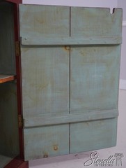 L71161: Country Red Paint Decorated Step Back Cupboard Hutch