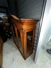 Antique Brown Wood China Cabinet 7 Glass Doors Drawer Ornate Carvings 60x20x80in