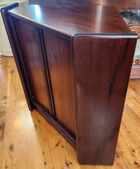 Mid-century Danish Rosewood Corner Cabinet w/Tambour Doors & Floating Shelf