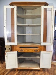 Antique Original Grain Painted Corner Cupboard Cabinet 4 Doors