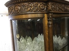 VICTORIAN BEVELED GLASS CARVED OAK CHINA CABINET, ATTR. R.J. HORNER