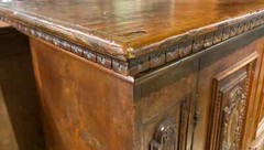 19th c Large Italian Baroque Style Two Door Carved Oak Cabinet with Paw Feet