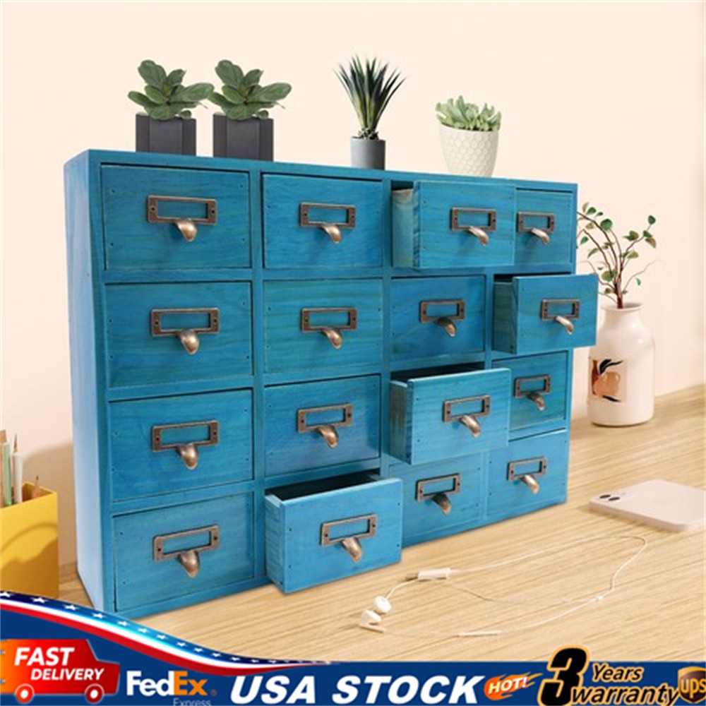 16 Drawers Apothecary Cabinet Library Card Catalog Cabinet Tabletop Vintage Apot