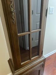 Vintage Wood Curio Cabinet Glass Doors 72.75″ H x 15″ W (20” Top) x 8”-10.5” D