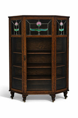 Antique Arts & Crafts / Mission Oak China Cabinet Leaded Glass Floral c1900