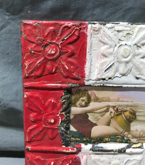 VTG Shabby 11″ Sq. Photo 4×6 Tin Ceiling Metal Picture Frame Old 1700-25B