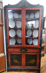 1920 Japanned Oriental handpainted Corner Cabinet Cupboard Chinoiserie Asian