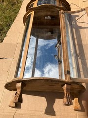 Vintage Oak Curio Cabinet with 3 Glass Shelves Lights Curved Glass late 40s 50s
