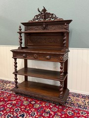 Antique French Buffet Server Sideboard Barley Twist Dark Oak Drawers 4 Tier 19C