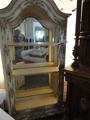 19th Cen Antique White Curio Display Cabinet