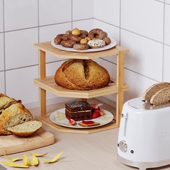 VERTORGAN Bamboo Corner Shelf,2 Tier Plate Organizer for 1 Pc, Natural