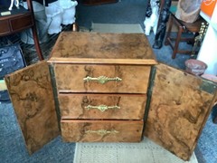 Victorian stunning LARGE bur Walnut/brass Collectors 3draws &key Cabinet C1850